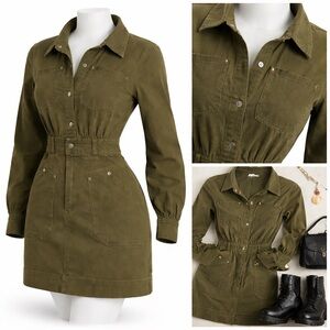 Steve Madden Olive Utility Shirt Dress Size 6 Military Safari Mini